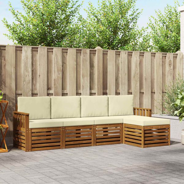 vidaXL Sofa-Sets 5 pcs Natuurlijk en Cr&egrave;me Massief Acaciahout
