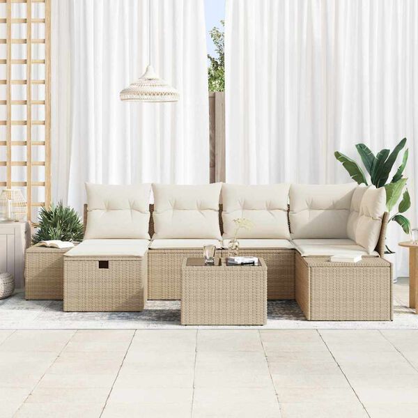 vidaXL Tuin Sofa Set met kussen 7 pcs Beige poly rattan