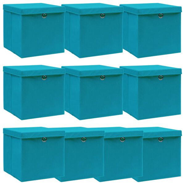 vidaXL Opbergboxen met deksel 10 st 32x32x32 cm stof babyblauw