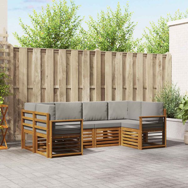 vidaXL Hoekbank Set 6 pcs Natuurlijk en Lichtgrijs Massief Acaciahout