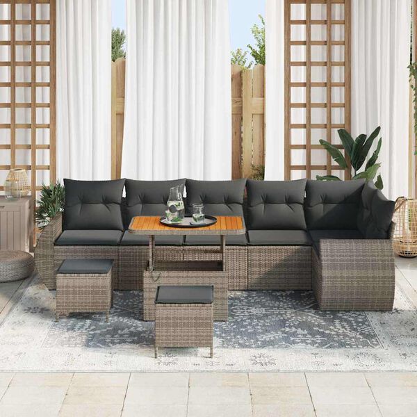 vidaXL Tuin Sofa Set met kussen met opslag 9 pcs Grijs Poly Rattan