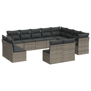 vidaXL 12-delige Loungeset met kussens poly rattan grijs
