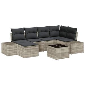 vidaXL Tuin Sofa Set met kussen 7 pcs Lichtgrijs poly rattan
