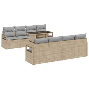vidaXL Tuin Sofa Set met opslag 9 pcs Beige Poly riet