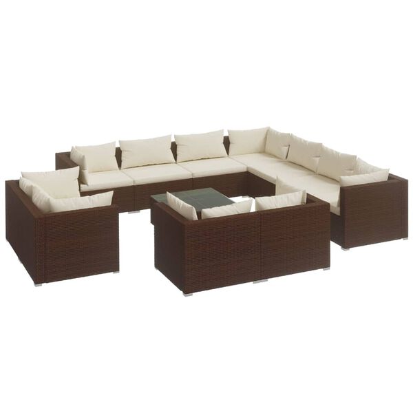 vidaXL 12-delige Loungeset met kussens poly rattan bruin