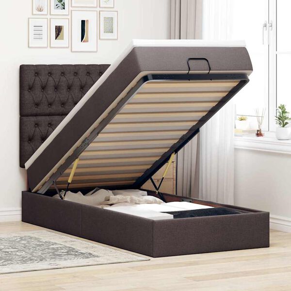 vidaXL Ottoman bed met matras 90x190cm stof donkerbruin