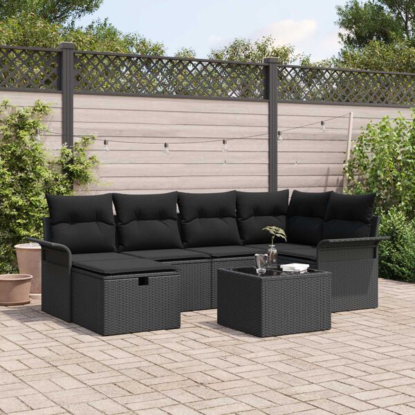 vidaXL Tuin Sofa Set met kussen met opslag 7 pcs Poly riet