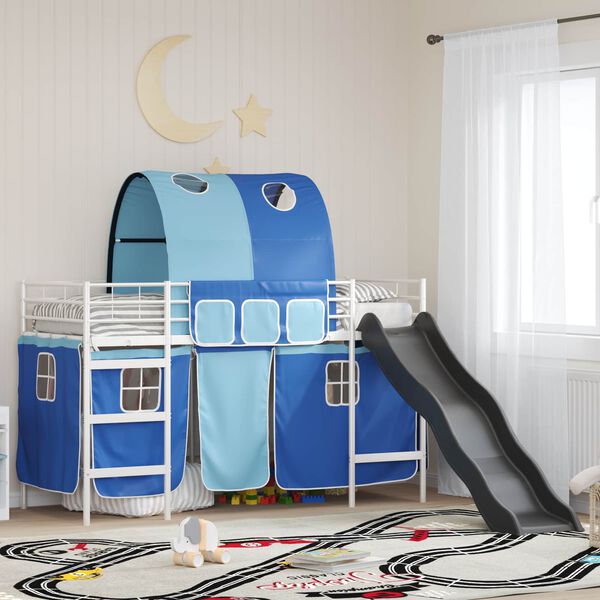 vidaXL Loftbed voor Kids Wit en Blauw 74,5 x 190 cm Metaal