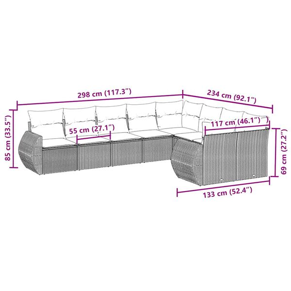 vidaXL 9-delige Loungeset met kussens poly rattan zwart