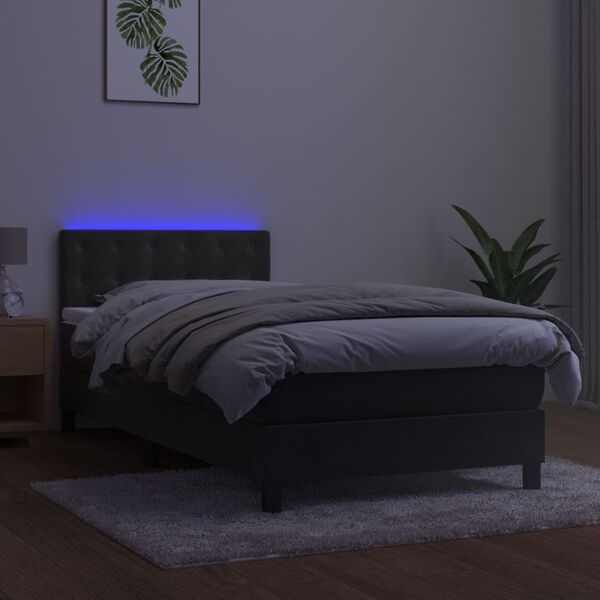 vidaXL Boxspring met matras en LED fluweel donkergrijs 80x200 cm