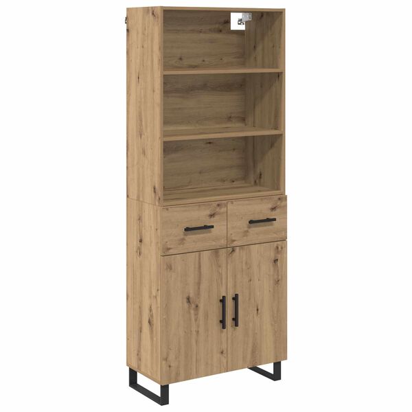 vidaXL Hoge kast Artisan Eiken 69,5 x 34 x 180 cm Bewerkt hout
