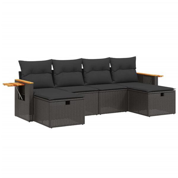 vidaXL 6-delige Loungeset met kussens poly rattan zwart