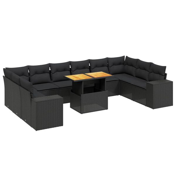 vidaXL 11-delige Loungeset met kussens poly rattan zwart