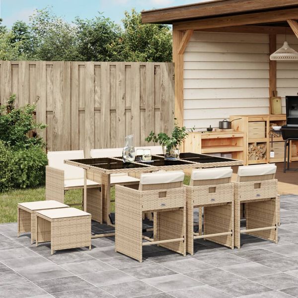 vidaXL 11-delige Tuinset met kussens poly rattan beige