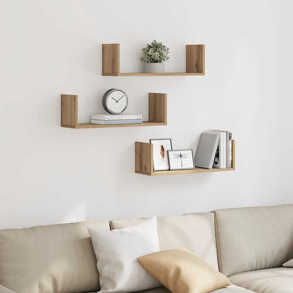 vidaXL Wandschappen 3 st 58x18x18 cm bewerkt hout artisanaal eiken