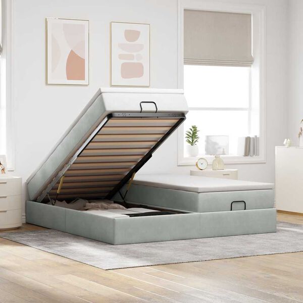 vidaXL Ottoman bed met matrassen 200x200cm fluweel lichtgrijs