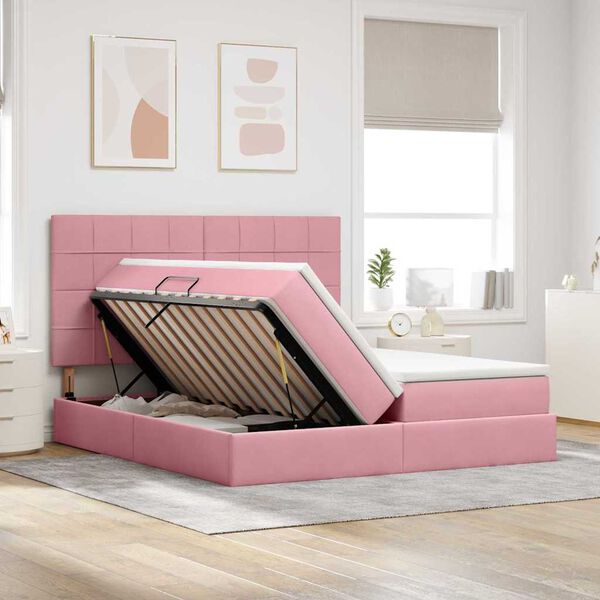 vidaXL Opslag bed met matras met hoofdeinde Roze 200 x 200 cm Fluweel