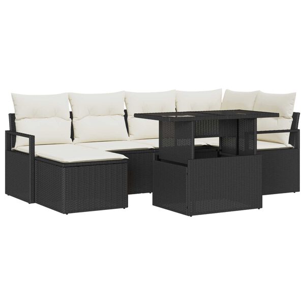 vidaXL Tuin Sofa Set met opslag 7 pcs Zwart Poly riet