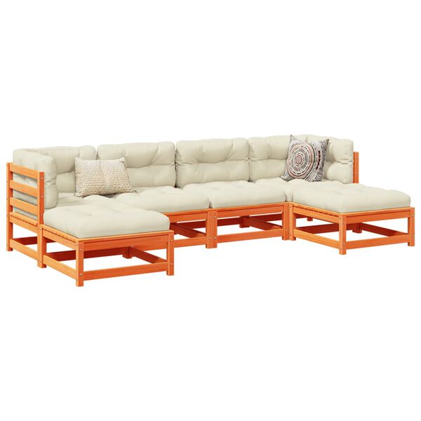vidaXL 6-delige Loungeset met kussens massief grenenhout wasbruin