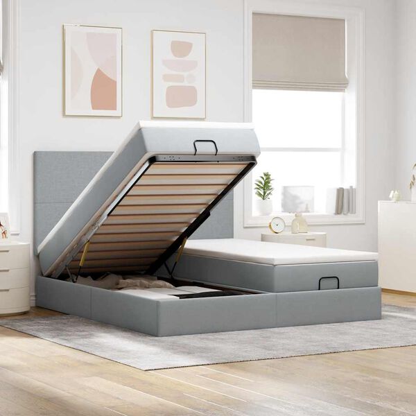 vidaXL Ottoman bed met matrassen 160x200cm stof lichtgrijs
