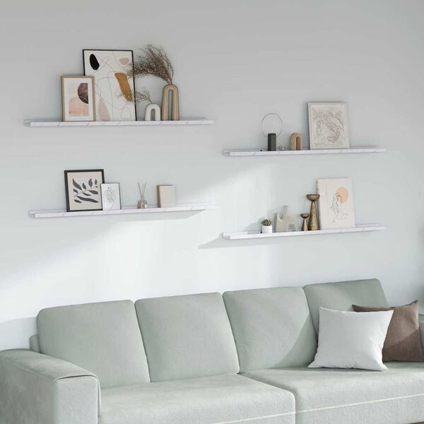 vidaXL Wandplank 4 pcs Wit Marmer 115 x 9 x 3 cm Bewerkt hout