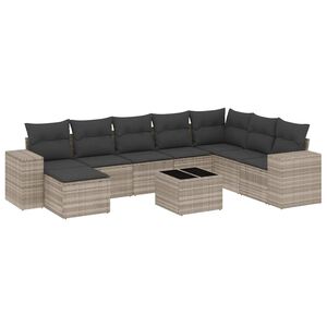 vidaXL 9-delige Loungeset met kussens poly rattan lichtgrijs