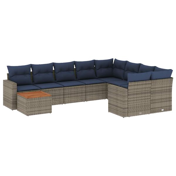 vidaXL 10-delige Loungeset met kussens poly rattan grijs