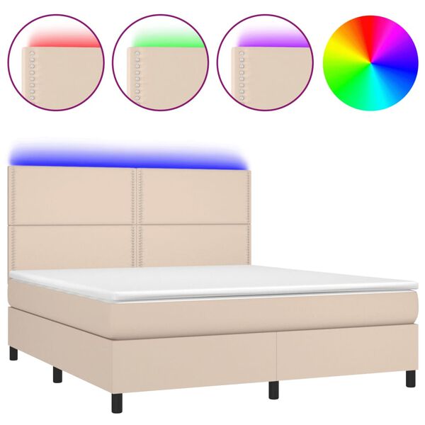 vidaXL Boxspring met matras en LED kunstleer cappuccinokleur 180x200cm