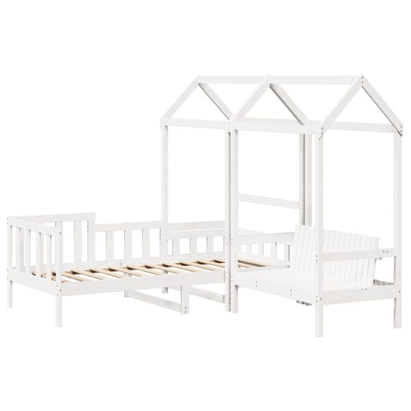 vidaXL Kinderbed met huisje en bankje massief grenenhout wit 80x200 cm