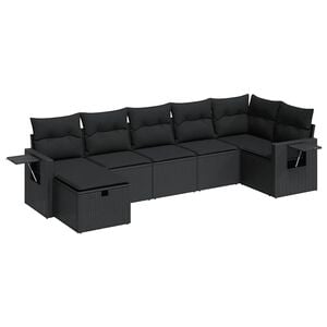 vidaXL 7-delige Loungeset met kussens poly rattan zwart