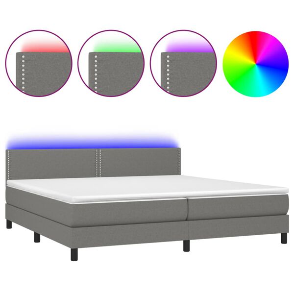 vidaXL Boxspring met matras en LED stof donkergrijs 200x200 cm