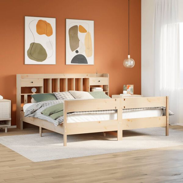 vidaXL Bed met boekenkast zonder matras massief grenenhout 180x200 cm
