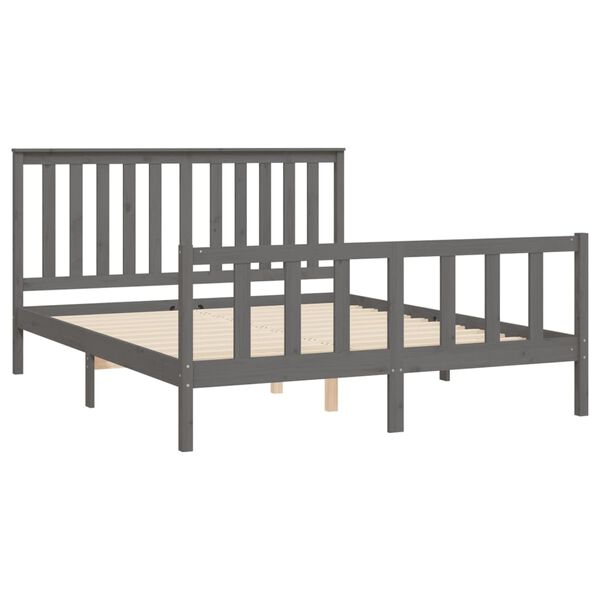 vidaXL Bedframe met hoofdbord massief grenenhout grijs 160x200 cm