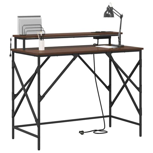 vidaXL Bureau met plank Bruin Eiken 100 x 50 x 86,5 cm Bewerkt hout