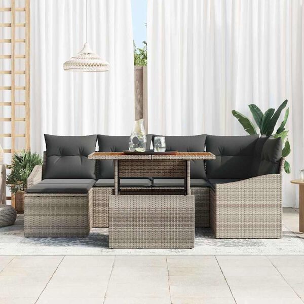 vidaXL Tuin Sofa Set met opslag 7 pcs Grijs Poly riet