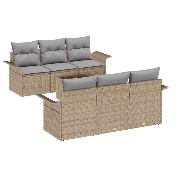 vidaXL Tuinbankenset met kussen 7 pcs Beige en Grijs poly rattan