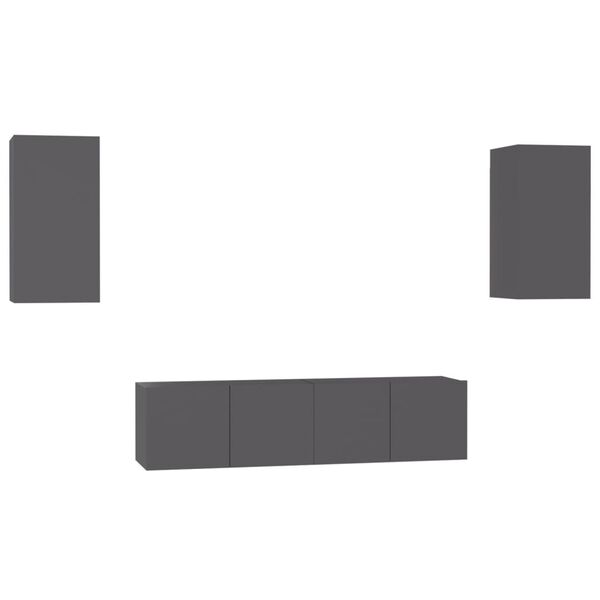 vidaXL 4-delige Tv-meubelset bewerkt hout grijs
