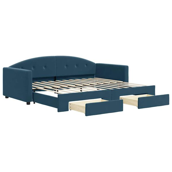 vidaXL Slaapbank met onderschuifbed en lades 90x200 cm fluweel blauw