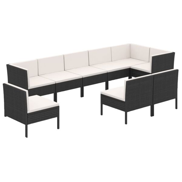 vidaXL 9-delige Loungeset met kussens poly rattan zwart