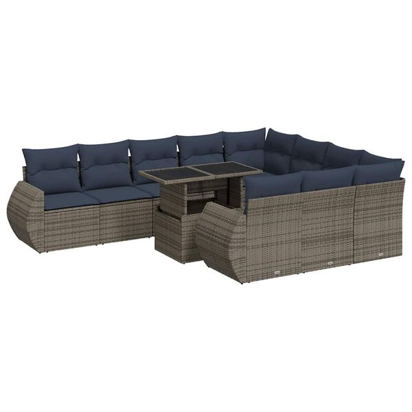 vidaXL 11-delige Loungeset met kussens poly rattan acacia grijs