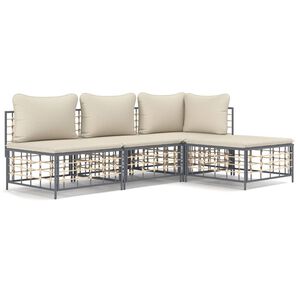 vidaXL 4-delige Loungeset met kussens poly rattan antracietkleurig