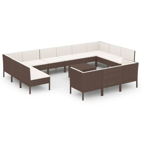 vidaXL 14-delige Loungeset met kussens poly rattan bruin