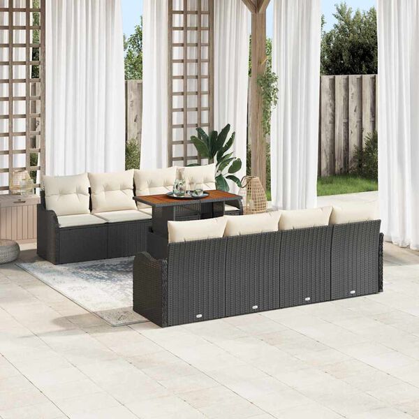 vidaXL Tuin Sofa Set met kussen 7 pcs Zwart en cr&egrave;me