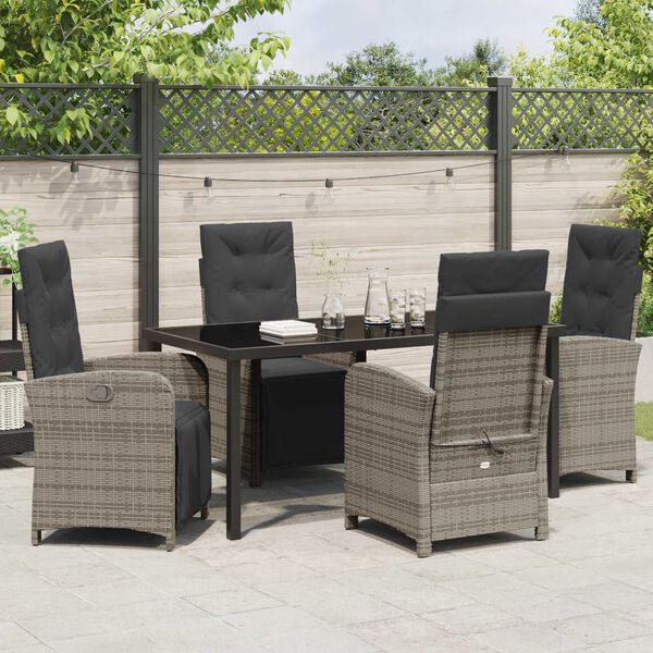 vidaXL Tuin eettafelset met kussen 5 pcs Grijs poly rattan