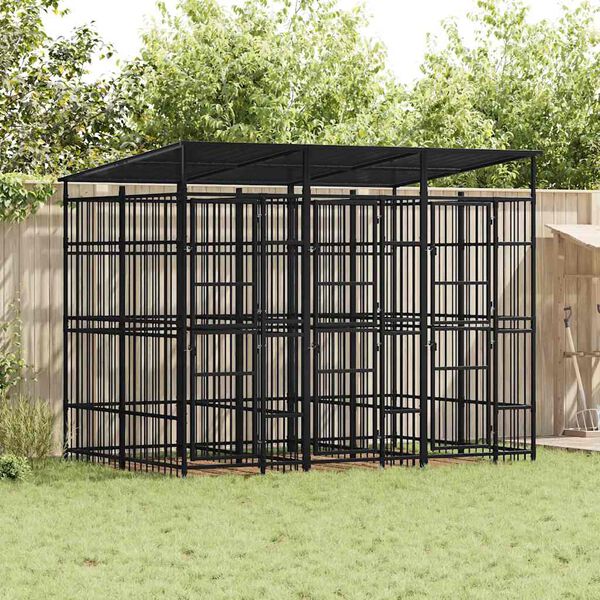 vidaXL Hondenkennel met dak 5,53 m&sup2; staal