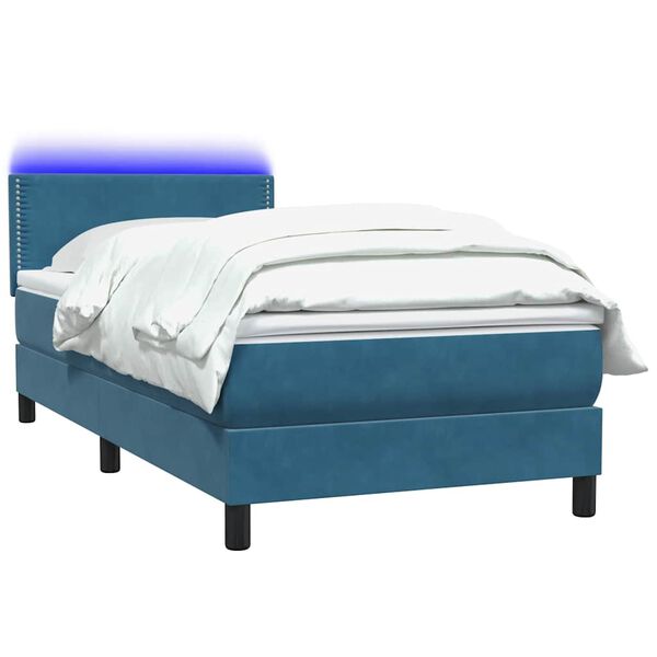 vidaXL Boxspring met matras en LED fluweel donkerblauw 100x210 cm
