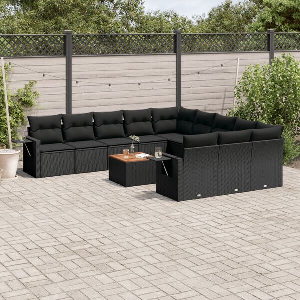 vidaXL 12-delige Loungeset met kussens poly rattan zwart