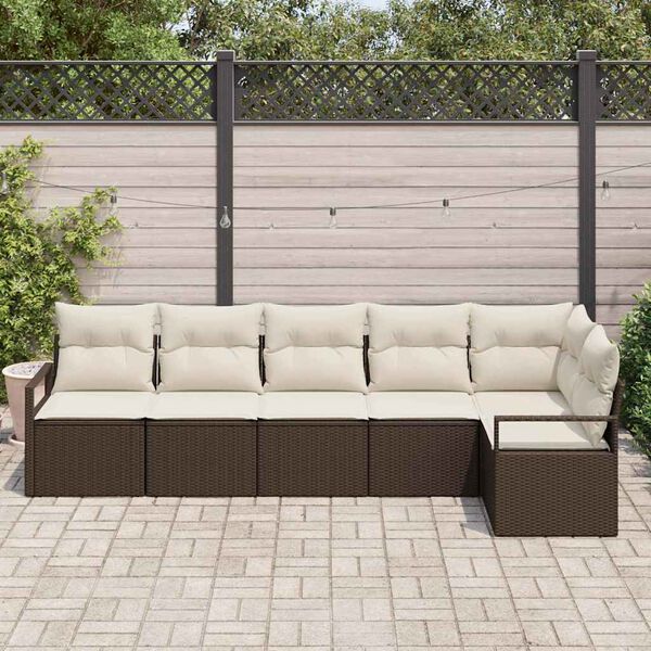 vidaXL Tuinbankenset met kussen 6 pcs Bruin en wit poly rattan