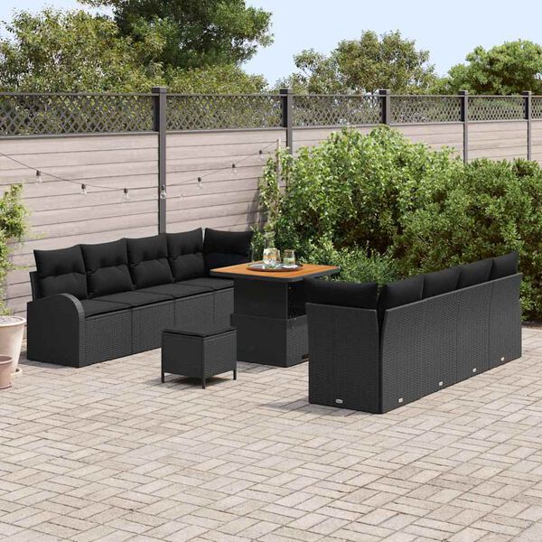 vidaXL Tuinbankenset met kussen 11 pcs Zwart poly rattan