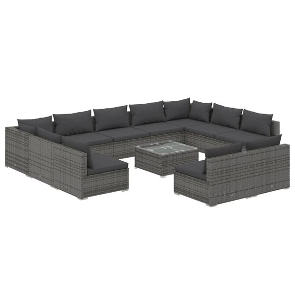 vidaXL 12-delige Loungeset met kussens poly rattan grijs